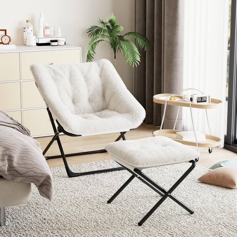 Comfy Folded Chair,Saucer Chair, Lounge Chair - XL Foldable Faux Fur Floor Seat, Non-Slip Base for Stability