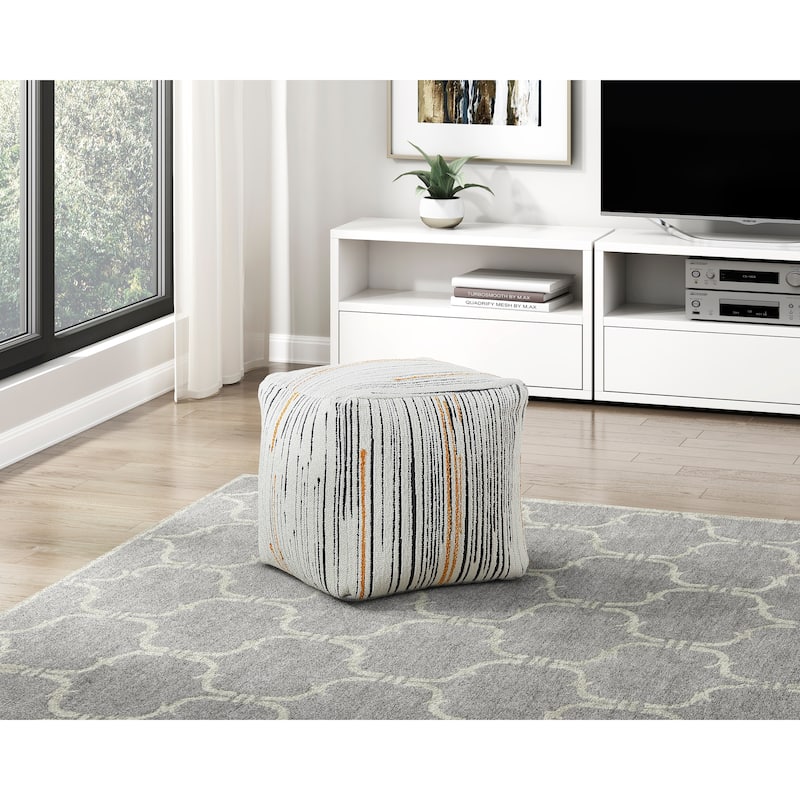 Square Pouf Plush Off Corduroy Fabric Upholstery Modern Ottoman, Footstool, NonSlip Floor Pouf, Bean Bag Chair, 1pc Sitting Pouf - Multi,White