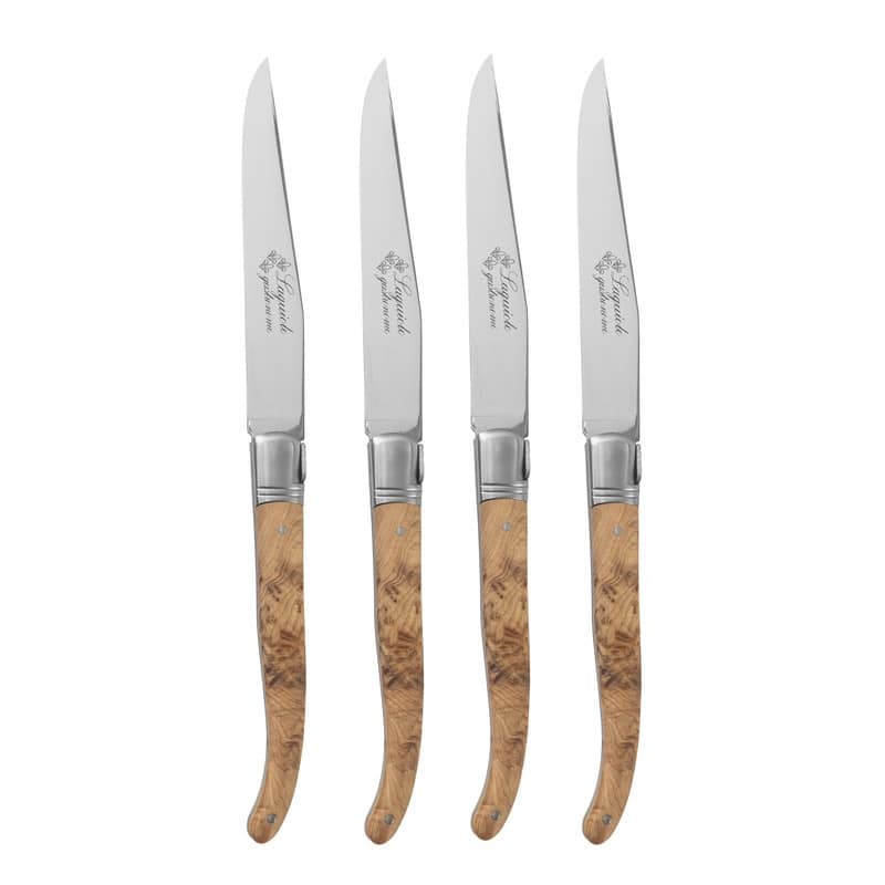 Au Nain Laguiole Set of 4 Steak Knives with Juniper Wood Handles