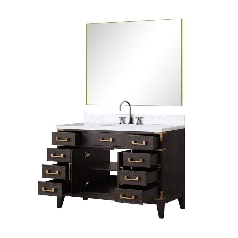 Lexora Laurel Bath Vanity, Carrara Marble Top, Faucet Set, and Mirror