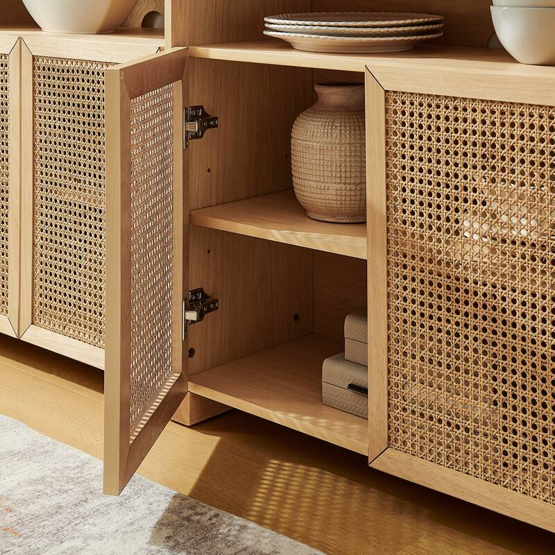Rossetta 4-Door Mid Century Retro Modern Rattan Sideboard Buffet Cabinet