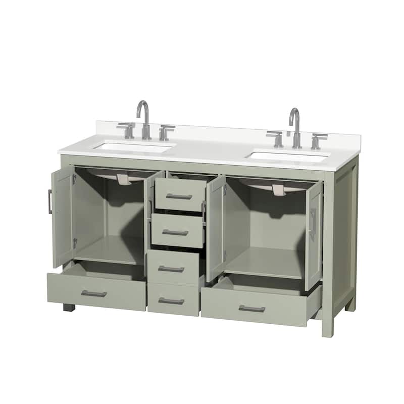 Sheffield 60-inch Double Vanity, 3 Hole Quartz Top