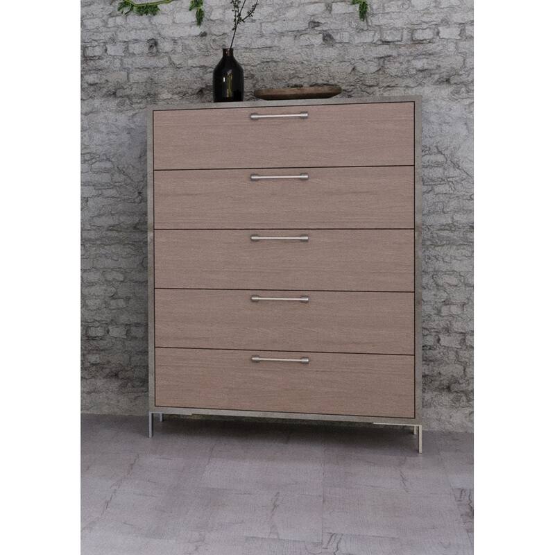 Nova Domus Boston Modern Brown Oak & Brushed Stainless Steel Chest