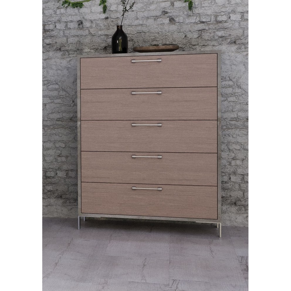Nova Domus Boston Modern Brown Oak & Brushed Stainless Steel Chest