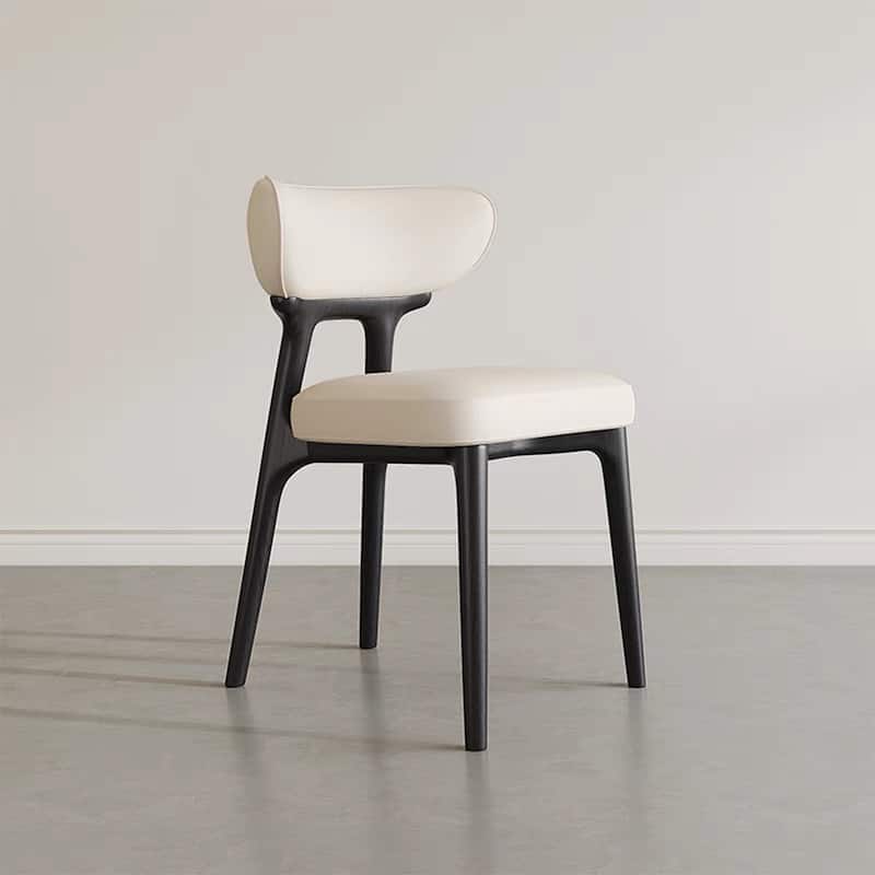 Faux Leather Dining chairs,Black Solid Wood, Beige Faux Leather, Set of 2, Not Assembled need