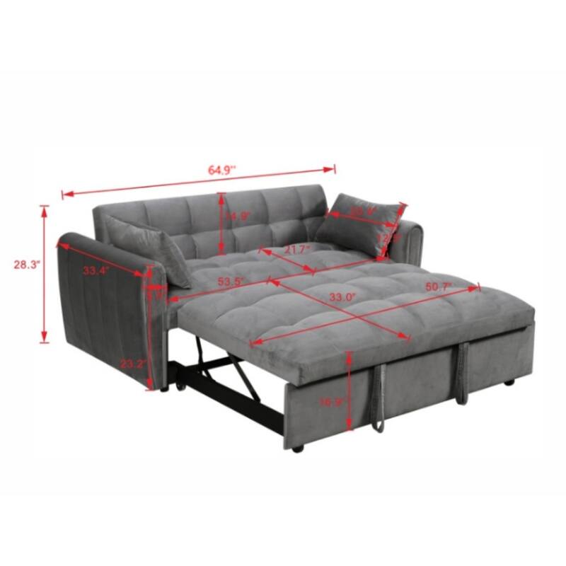 64.9" 3-in-1 Convertible Velvet Double Futon Sofa Bed with 2 Pillows