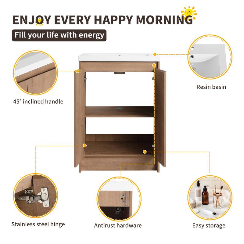 Beingnext 24''/72'' Bathroom Vanity with Sink, Freestanding Bathroom Vanity with Soft Close Doors And Adjustable Shelf