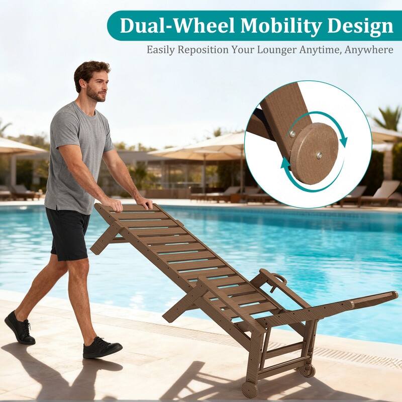 Domi Patio Lounge Chair Outdoor, HDPE Outdoor Chaise Lounge with Reclining Backrest, Pool Lounger Chair for Outside, Poolside