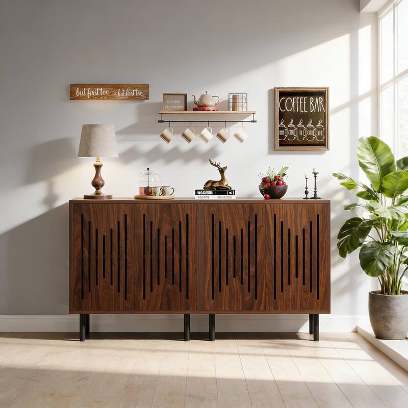 Rustic Cabinet, Set of 2 Storage Cabinet,Classic Sideboard Cabinet - Walnut