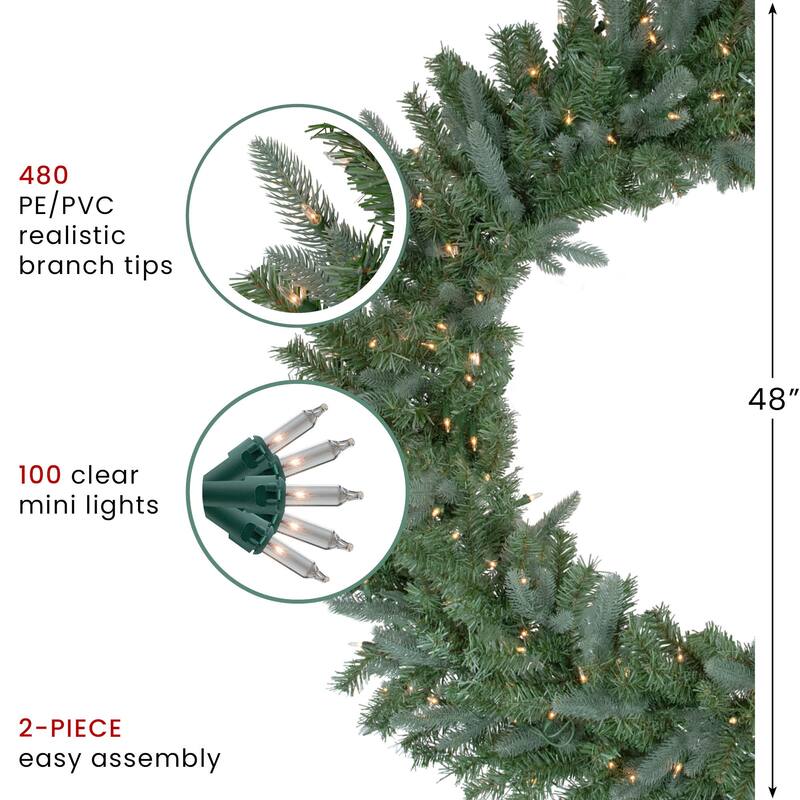 Granville Fraser Fir Artificial Christmas Wreath, 48", Clear Lights