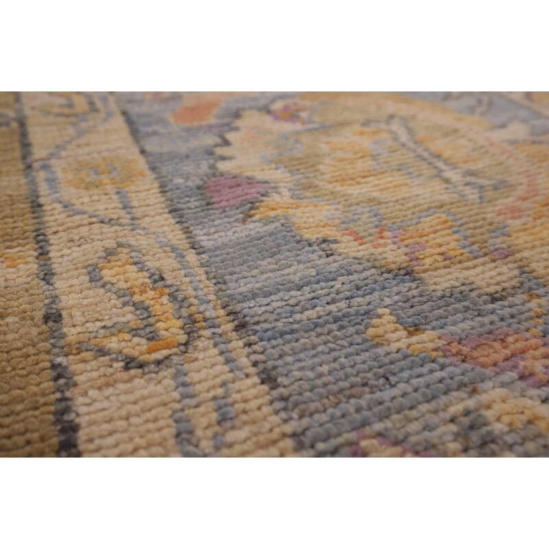 Vegetable Dye Floral Oushak Large Rug Hand-Knotted Wool Carpet - 9'10" x 13'6"