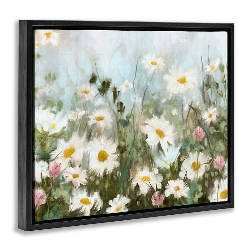 Stupell Daisy Field Painting Framed Floater Canvas Wall Art Design by Nina Blue