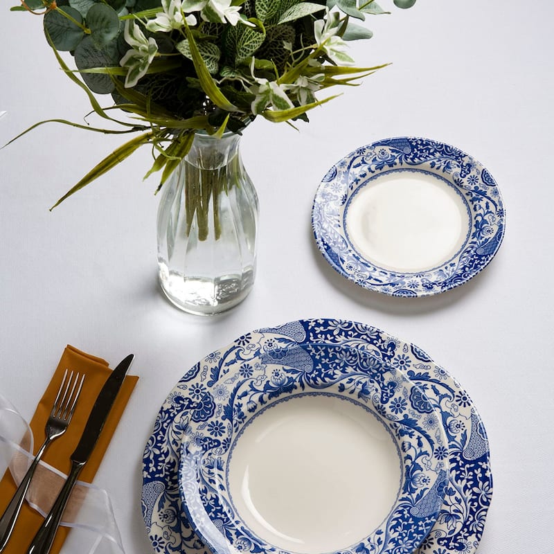 Spode Set of 4 Blue Italian Brocato Rimmed Plates