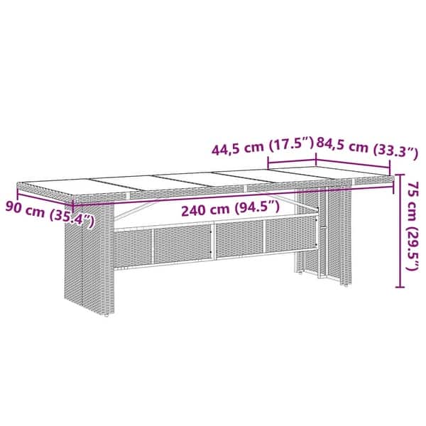 dimension image slide 4 of 6, vidaXL 7/9/11 Piece Patio Dining Set with Cushions Gray Poly Rattan - 22.4" x 27.2" x 41.7"