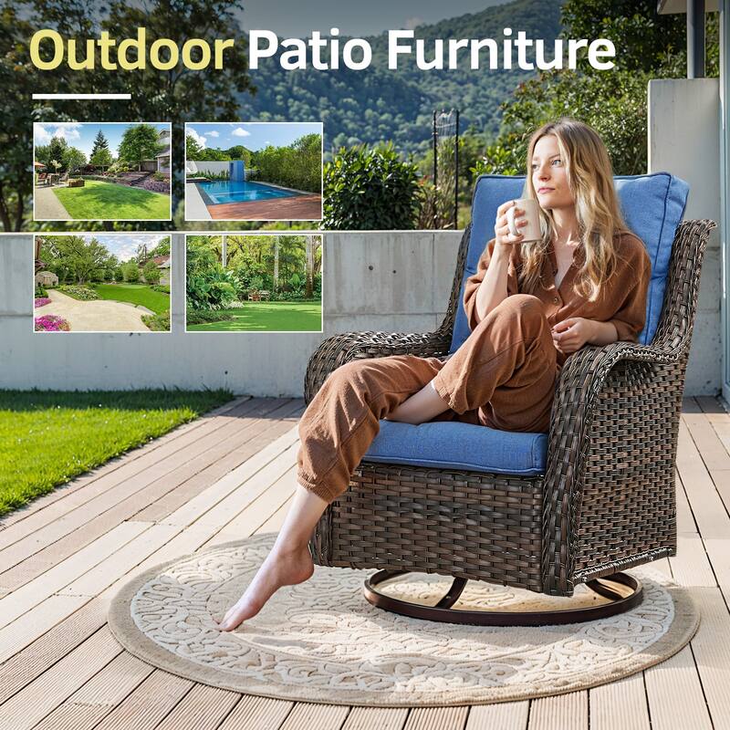 2PCS Rattan Rocking Chair with Tempered Glass Side Table - Brown