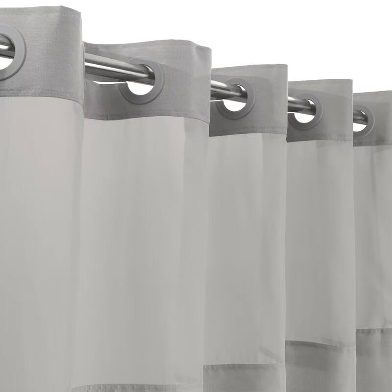 No Hook Slub Linen Texture Shower Curtain with PEVA Snap-in Liner