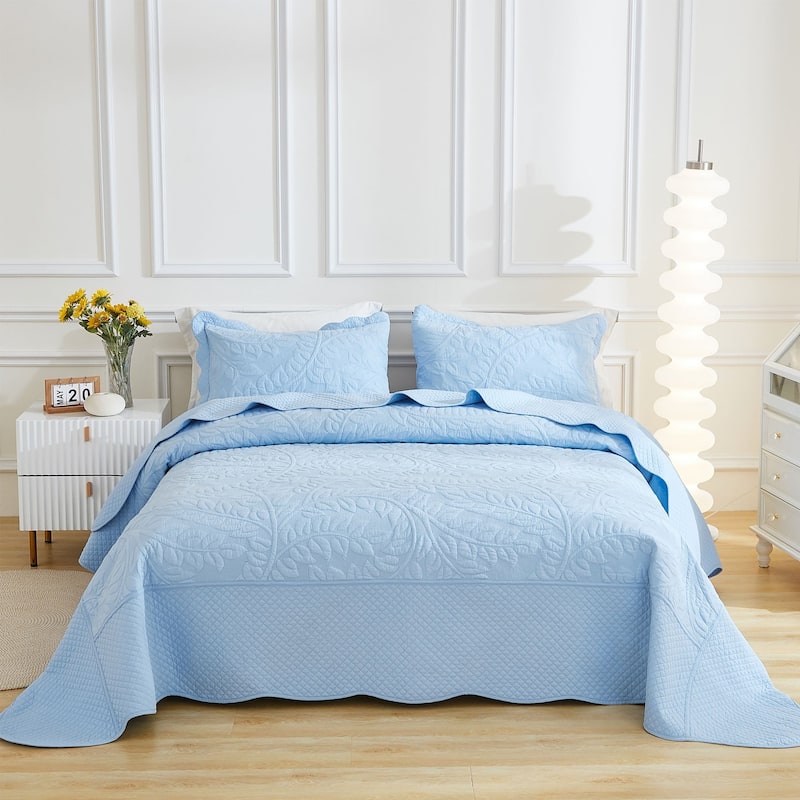 MarCielo 3 Piece Cotton Oversized Bedspread Quilt Set Tmonica - Light Blue - Twin