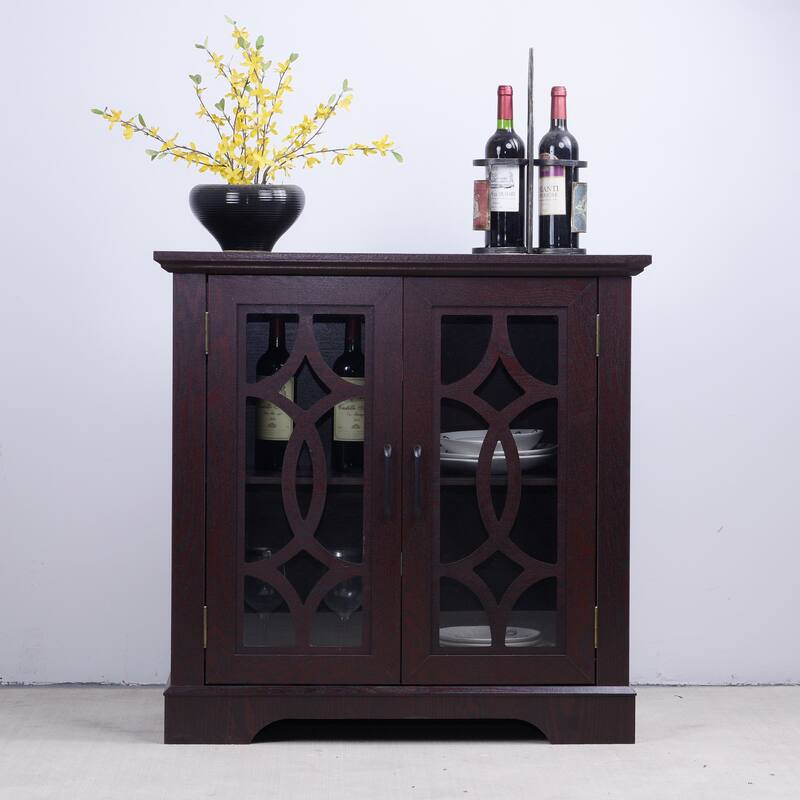 Sideboard Cabinet with Clear Tempered Glass Doors, Storage Cabinet with Adjustable Shelf, Large Capacity Wooden Accent Cabinet