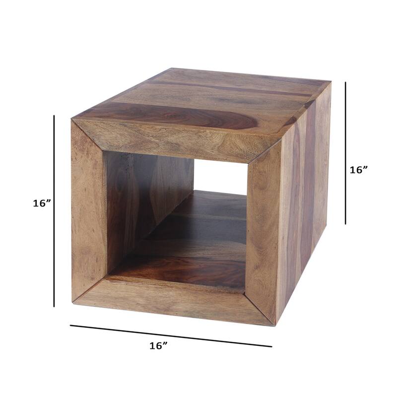 Cube Shape Rosewood Side Table With Cutout Bottom, Brown - 16 H x 16 W x 16 L Inches