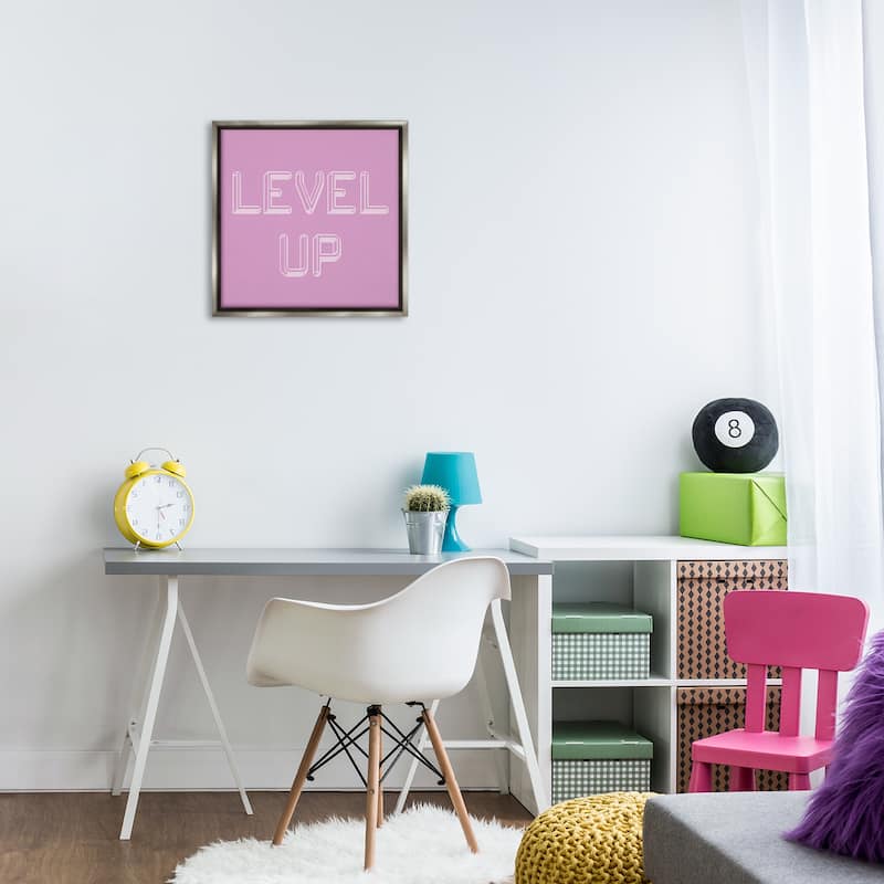 Stupell Level Up Purple & White Framed Floater Canvas Wall Art Design By Yass Naffas Designs