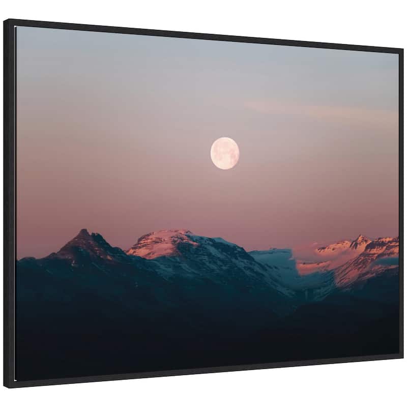 Kate and Laurel Sylvie Panoramic Pastel Moonrise over Icelandic Mountains Framed Canvas by Michael Schauer - 42x32 - Black