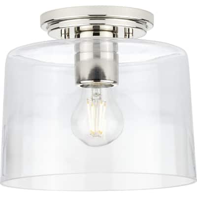 Adley Collection One-Light Polished Nickel Clear Glass New Traditional Flush Mount Light - 8.62 in x 8.62 in x 7.37 in