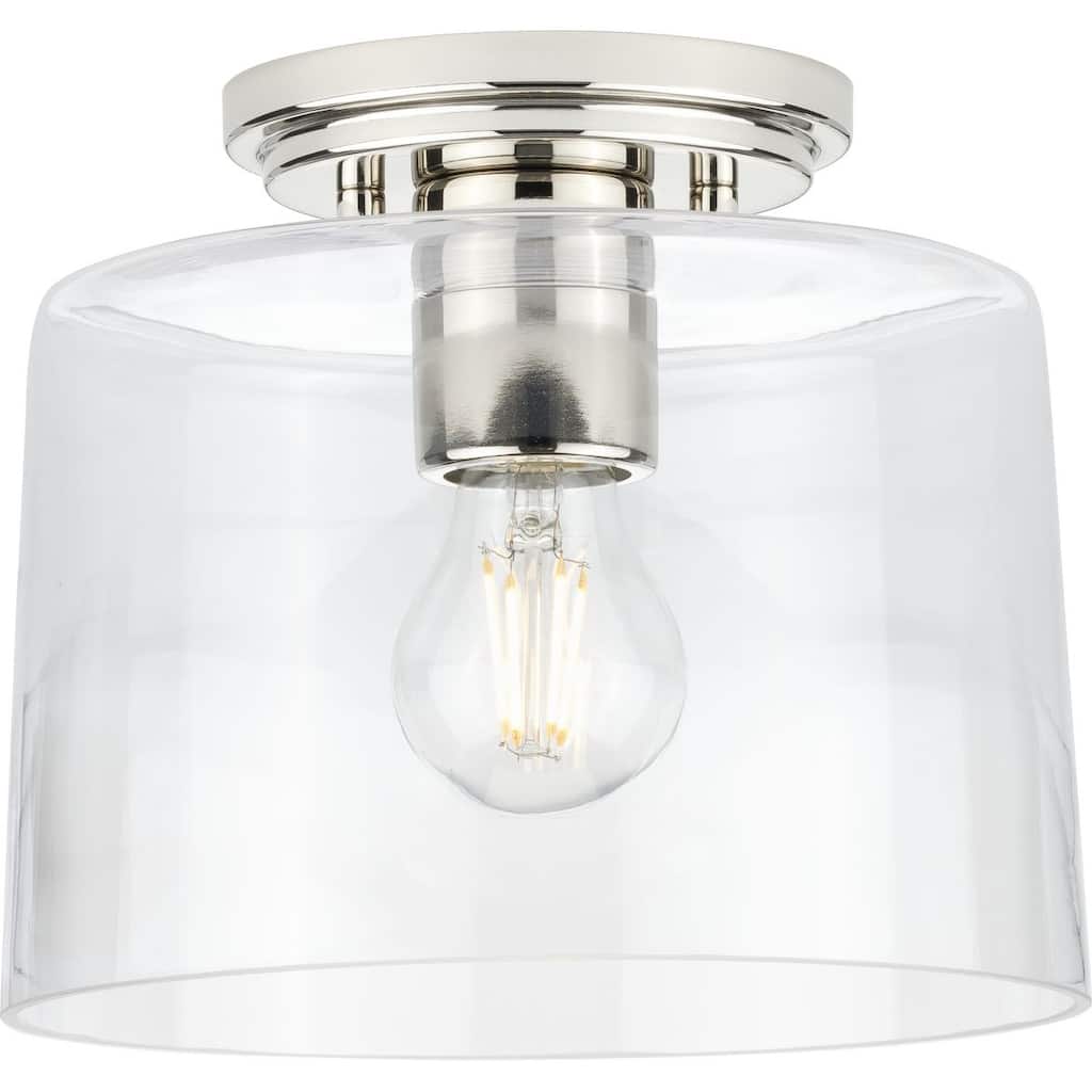 Adley Collection One-Light Polished Nickel Clear Glass New Traditional Flush Mount Light - 8.62 in x 8.62 in x 7.37 in