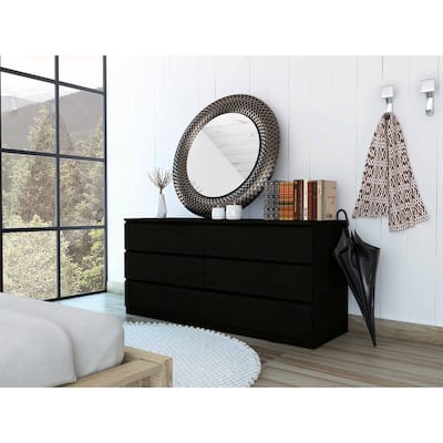 60" Black Six Drawer Double Dresser