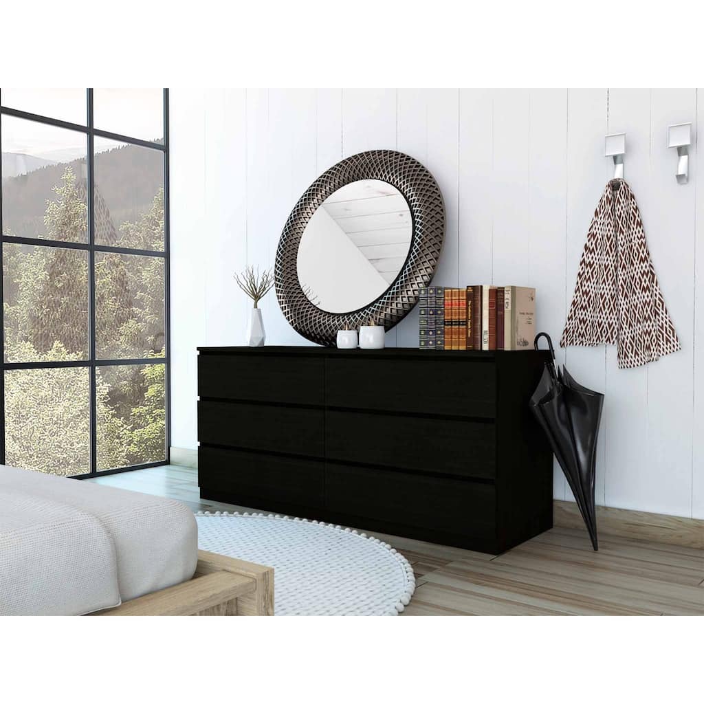 60" Black Six Drawer Double Dresser
