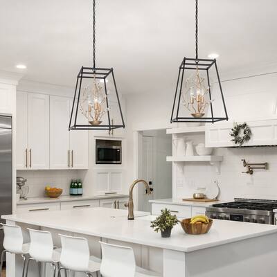 Mid-Century Modern 3-Light Lantern Cage Crystal Chandelier for Dining Room
