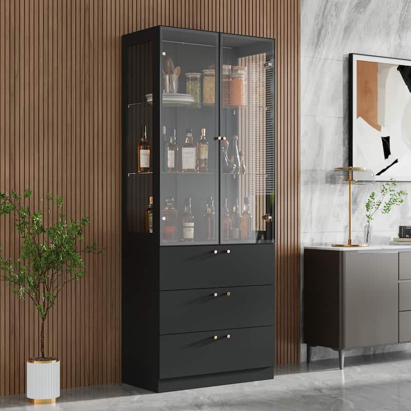 LED Glass Display Cabinet with Aluminum Alloy Frame Glass Door Showcase Wine Storage Cabinet