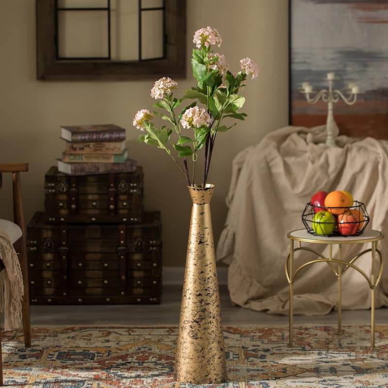 Brushed Paint Unique Straight Vase: Modern Metal Decorative Floor Vase - Flower Holder for Entryway, Living Room, or Dining Room