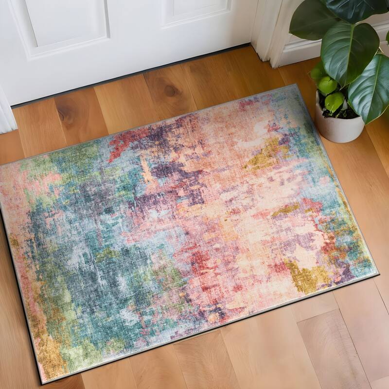 World Rug Gallery Contemporary Distressed Abstract Washable Non Slip Area Rug - 2'x4'