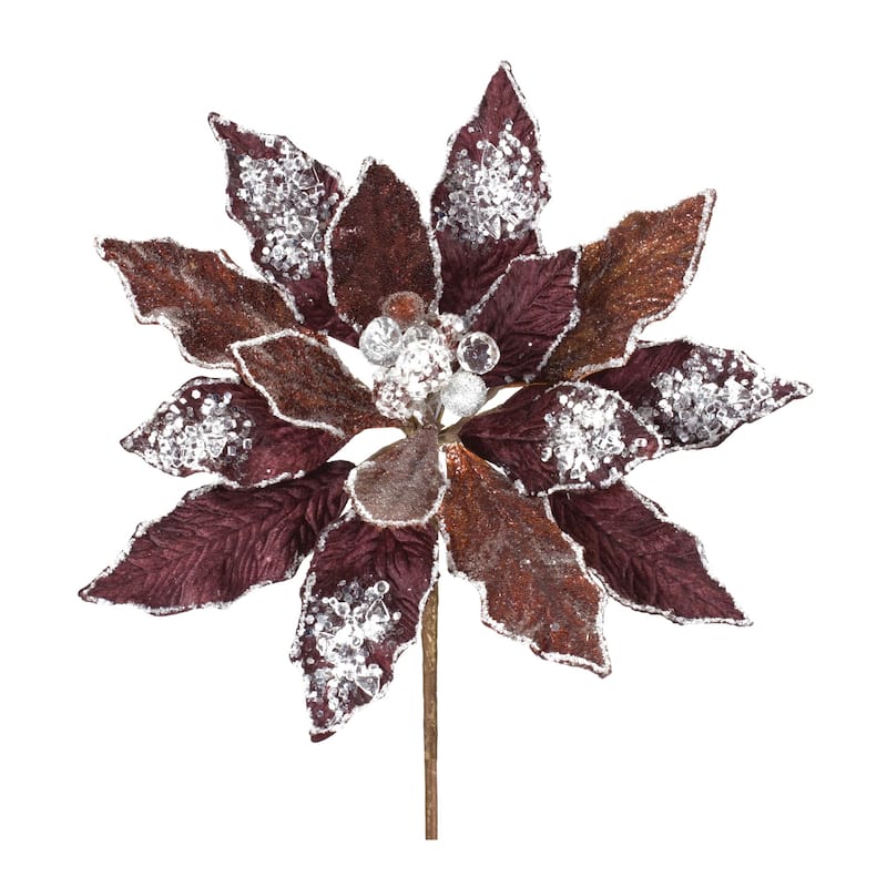 2 Piece Set Glittered Poinsettia Artificial Christmas Stems 27"