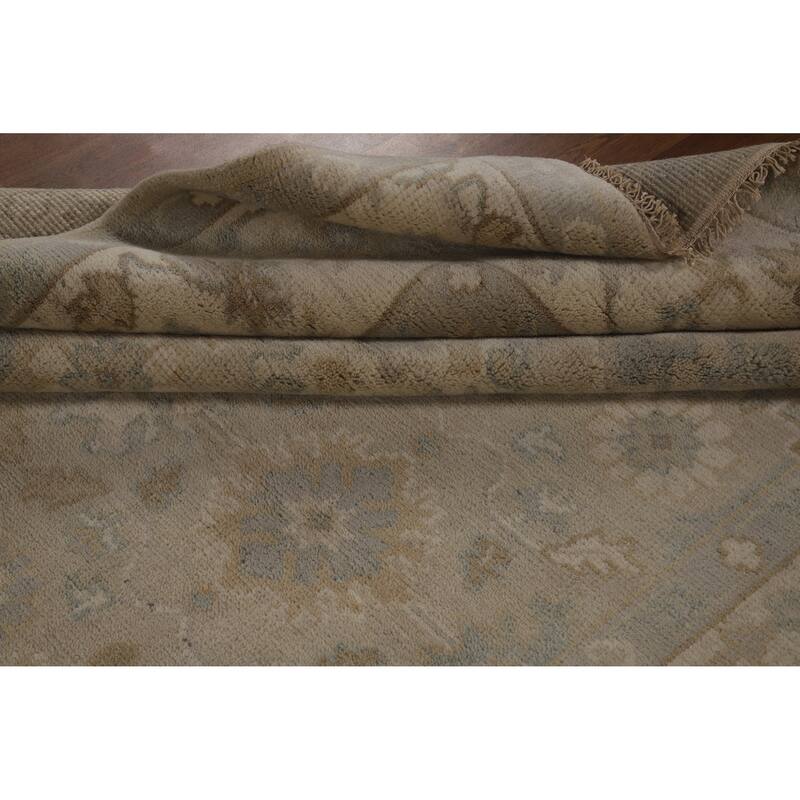 Transitional Beige Oushak Indian Area Rug Hand-Knotted Wool Carpet - 6'2" x 8'11"