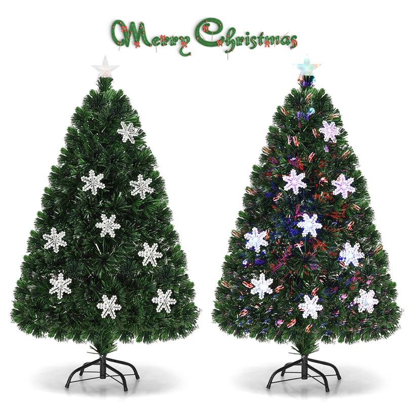 Gymax 6' Pre-Lit Multi-Color Lights Fiber Optic Artificial Christmas