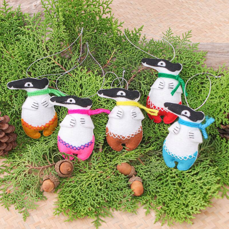 Novica Handmade Anteater Festival Felt Ornaments (Set Of 5)