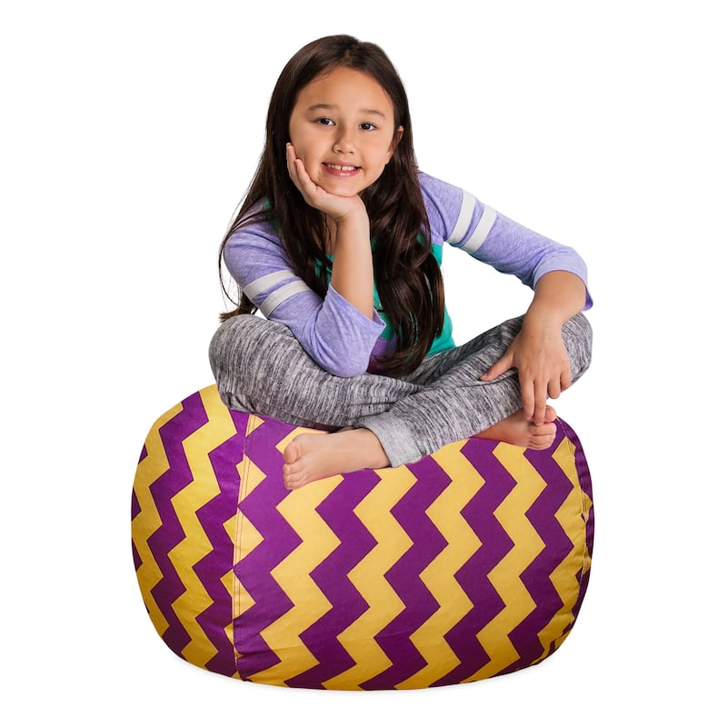Kids Bean Bag Chair, Big Comfy Chair - Machine Washable Cover - 27 Inch Medium - Pattern Chevron Purple and Yellow