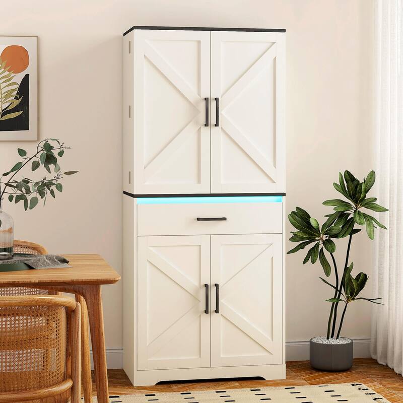Modern Kitchen Pantry Cabinet with LEDs and Drawer