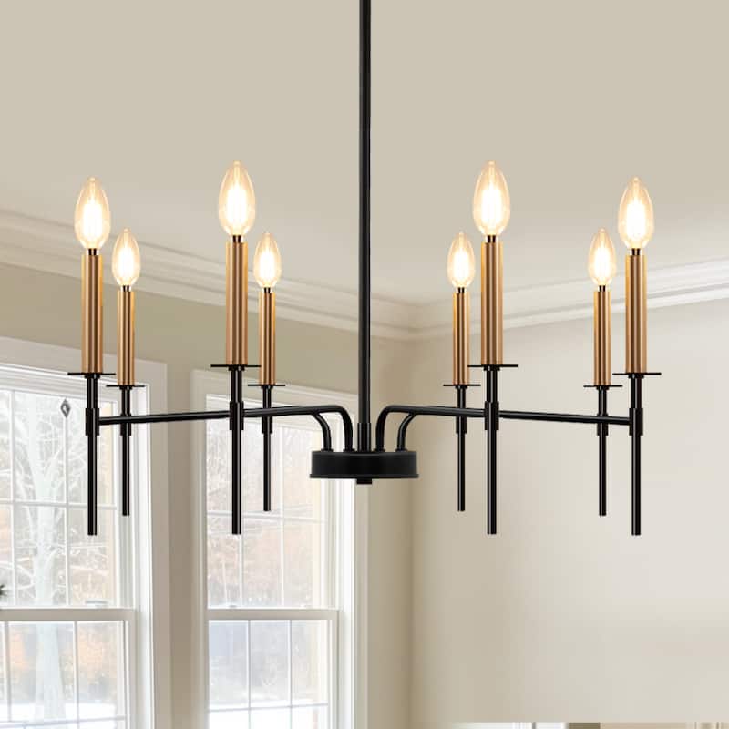 Modern Chandelier for Dining Room 8-Light Farmhouse Chandelier Lighting Fixtures Rustic Candle for Living Room Foyer Bedroom - 8-Light - Black&Gold