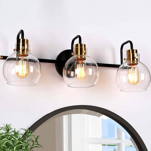 Modern 3-Light Bathroom Black Vanity Lights Globe Glass Wall Sconces - 23" L x 8" W x 8" H
