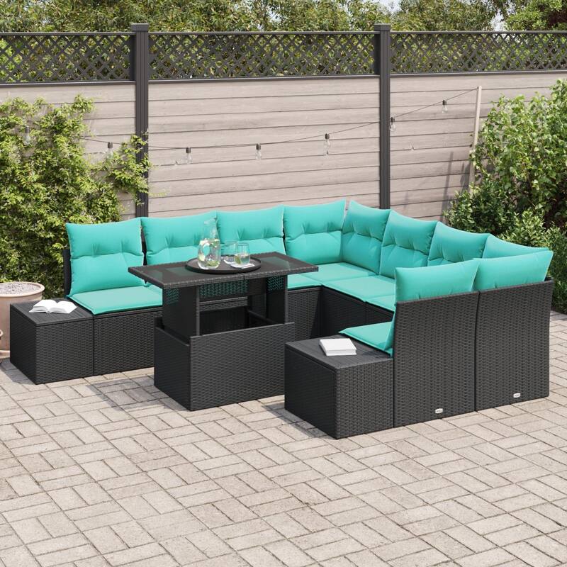 vidaXL 9 Piece Garden Sofa Set with Cushions - 103.9×92.1×27.2