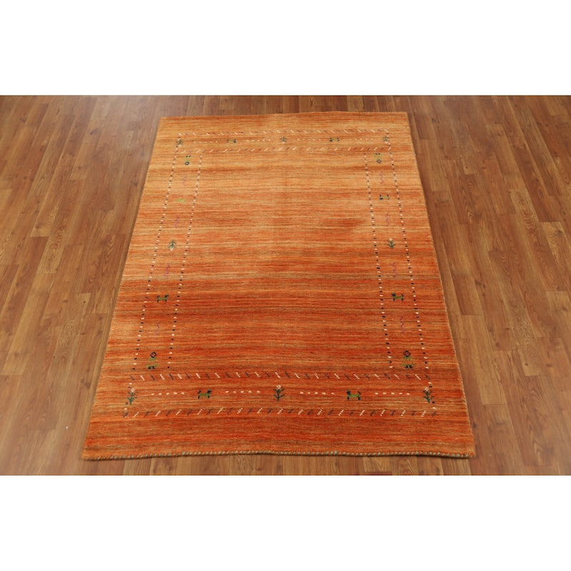 Orange Gabbeh Indian Rug Handmade Bedroom Wool Carpet - 4'1" x 5'8"