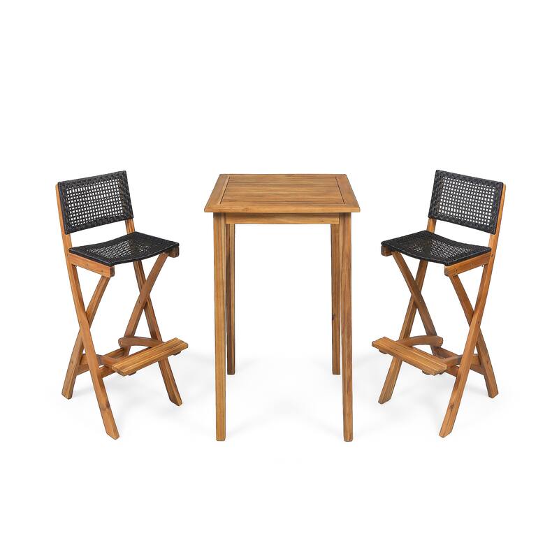 Polaris Outdoor 26" Square 3 Piece Wood and Wicker Bar Height Set by Christopher Knight Home