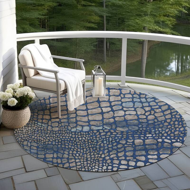 Machine Washable Indoor/ Outdoor Modern Cobble Chantille Rug