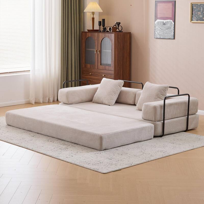 Floor Couch,Compression Sofa,Convertible Floor Sofa Bed-with Pillow Back Support Armrest,Comfy Futon Couch Lounge Sleeper Bed - LIGHT GREY