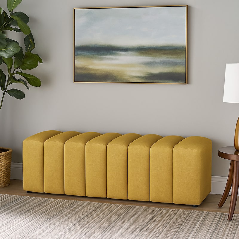 Sanna Accent Bench, Modern Channel Tufted Yellow Fabric, 54 Inch