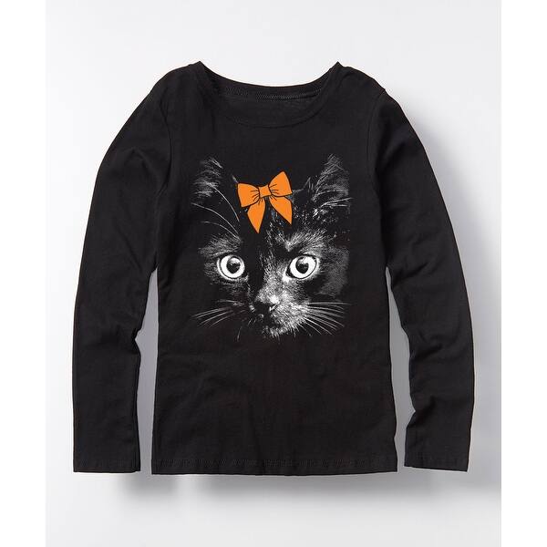 Shop Black Cat Face Youth Girl Long Sleeve Tee Free Shipping