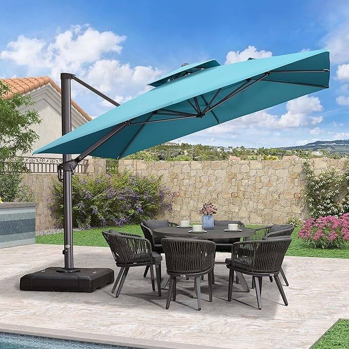 PURPLE LEAF Patio Cantilever Umbrella with 360 Degree Rotation - 11ft-Blue