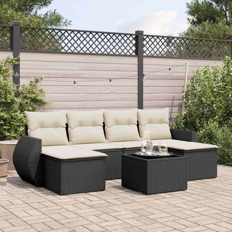 vidaXL Garden Sofa Set Black - 21.7 x 21.7 x 14.6 - Black and cream Large With table